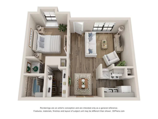 1 Bed 1 Bath Renovated 625 sq ft 2311 floor plan